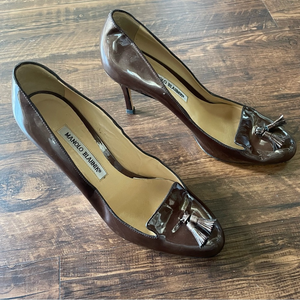 MANOLO BLANIK Brown Fringe Oxford Leather Heels- 8.5 US 38.5 euro
